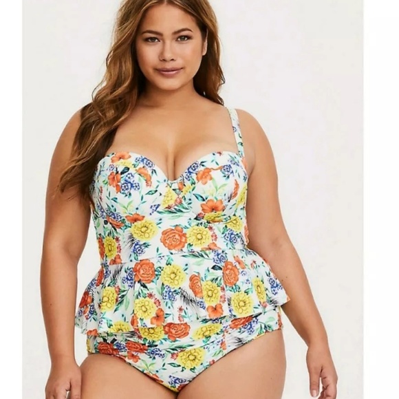 torrid Other - NWOT TORRID SWIMSUIT TOP WHITE FLORAL PEPLUM